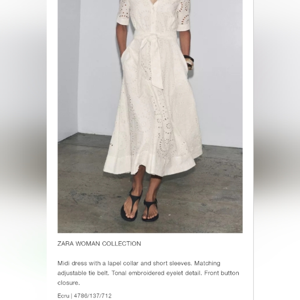 Zara Zw Collection Embroidered Cream Lace Midi Dress Sz-M - Picture 16 of 16